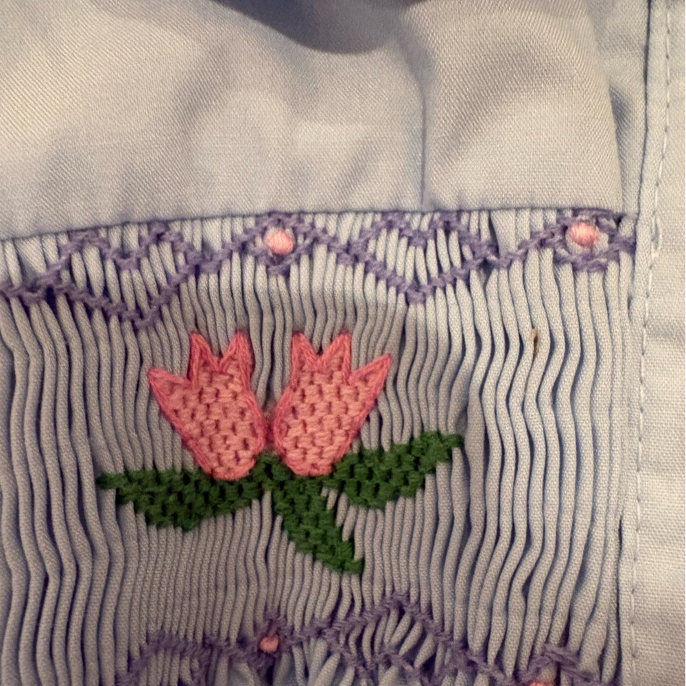 Beaufort Bonnet Light Blue Dress with Smocked Pink flowers - Picture 3 of 5